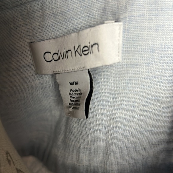 Calvin Klein Men's Short Sleeve Lightweight Cotton Linen Button Down Medium Blue - Picture 8 of 9